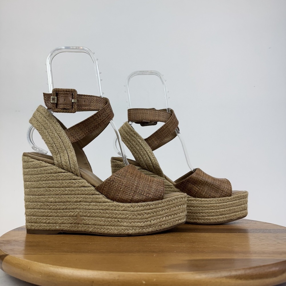New Womens Sam Edelman Vada Tan Strappy Woven Espadrille Wedge Sandals Size 10 M